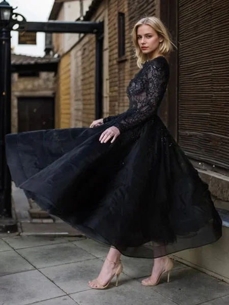 Ball-Gown Bateau Ankle-Length Organza Long Sleeves Wedding Dresses