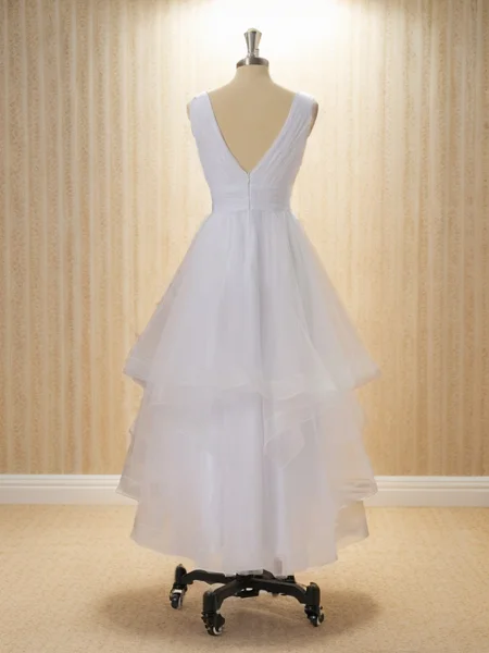 A-line Tulle V-neck Pleated...