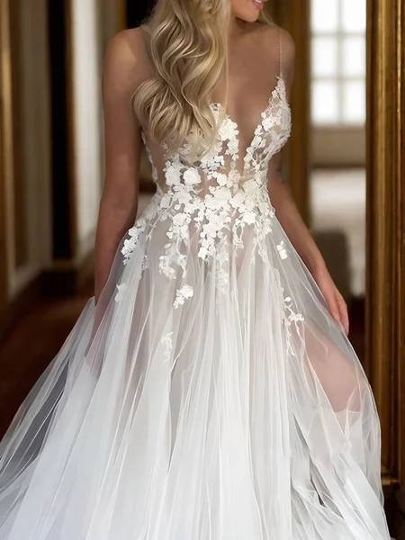 A-line V-neck Appliques...