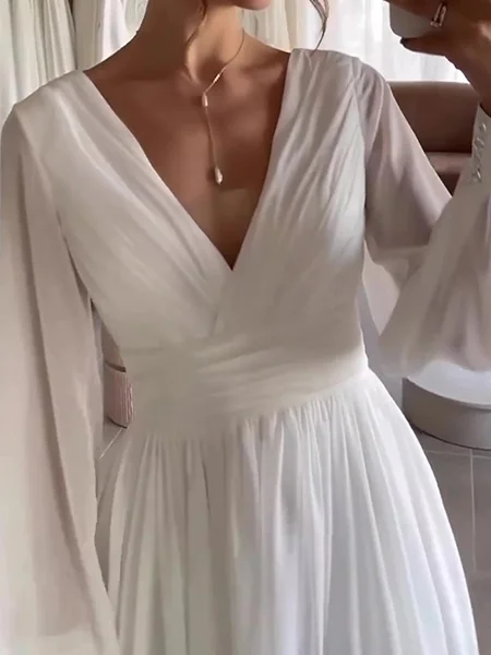 A-line V-neck Long Sleeves...