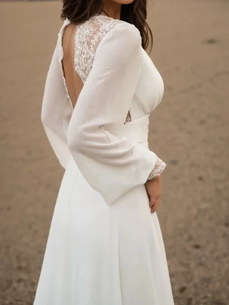 A-line V-neck Long Sleeves...