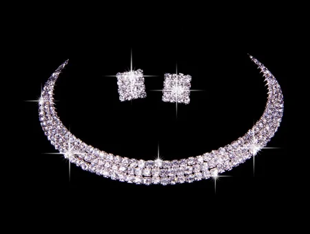 Great Czech Rhinestones Wedding Necklaces Earrings Set