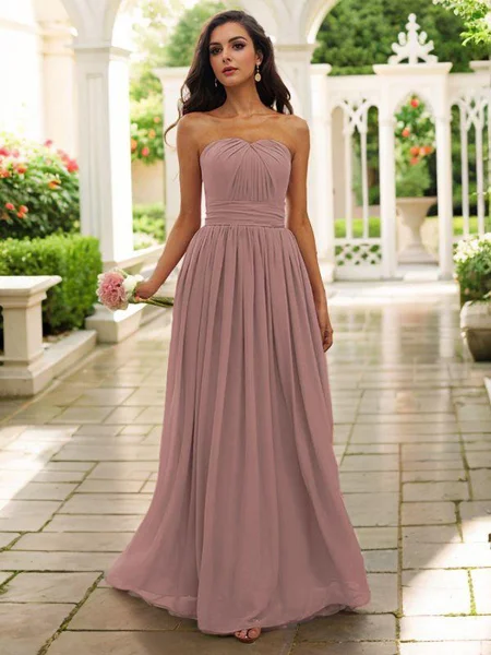 A-Line/Princess Chiffon Ruffles Strapless Sleeveless Floor-Length Bridesmaid Dresses