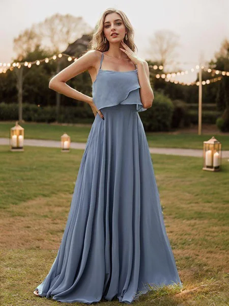 A-Line/Princess Chiffon Ruffles Spaghetti Straps Sleeveless Floor-Length Bridesmaid Dresses