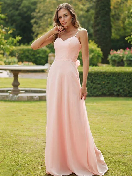 A-Line/Princess Chiffon Sash/Ribbon/Belt Sweetheart Sleeveless Floor-Length Bridesmaid Dresses