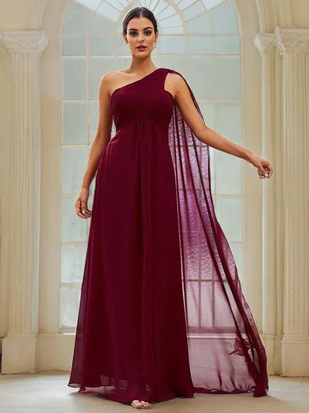 A-Line/Princess Chiffon Ruched One-Shoulder Sleeveless Floor-Length Bridesmaid Dresses