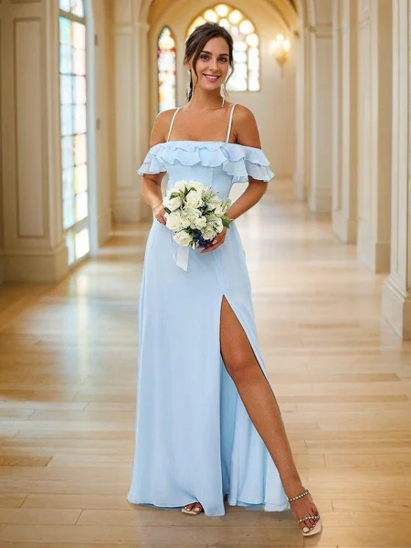 A-Line/Princess Chiffon Ruffles Spaghetti Straps Sleeveless Floor-Length Bridesmaid Dresses