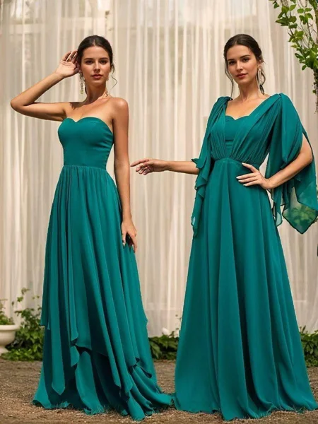 A-Line/Princess Chiffon Ruched Sweetheart Sleeveless Floor-Length Bridesmaid Dresses