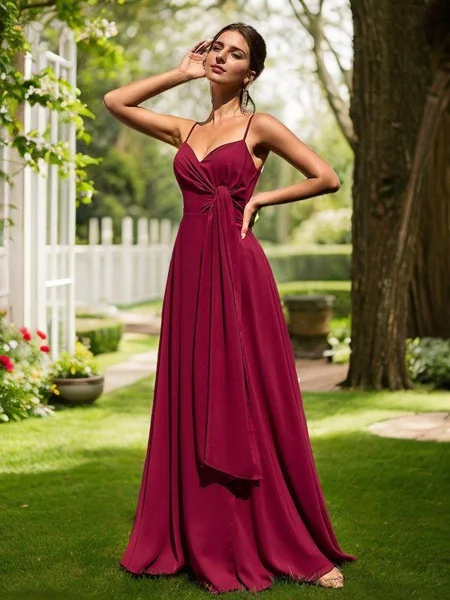 A-Line/Princess Chiffon Ruched V-neck Sleeveless Floor-Length Bridesmaid Dresses