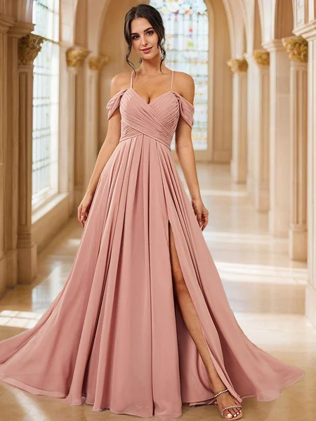 A-Line/Princess Chiffon Ruched Straps Sleeveless Floor-Length Bridesmaid Dresses