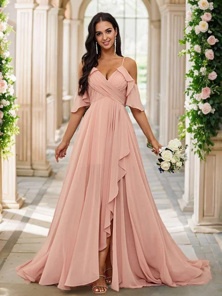 A-Line/Princess Chiffon Ruched Straps Sleeveless Floor-Length Bridesmaid Dresses