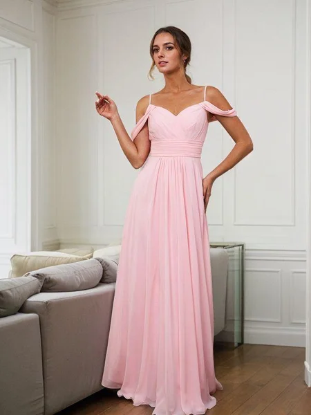 A-line/Princess Chiffon Ruched Sleeveless Floor-Length Bridesmaid Dresses