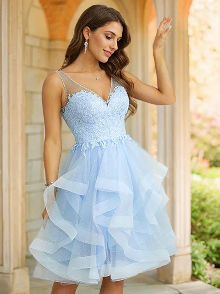 A-Line/Princess Applique V-neck Sleeveless Knee-Length Dresses
