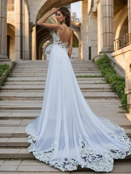 A-line V-neck Appliques...