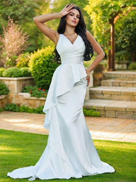 Sheath/Column Satin Ruffles...