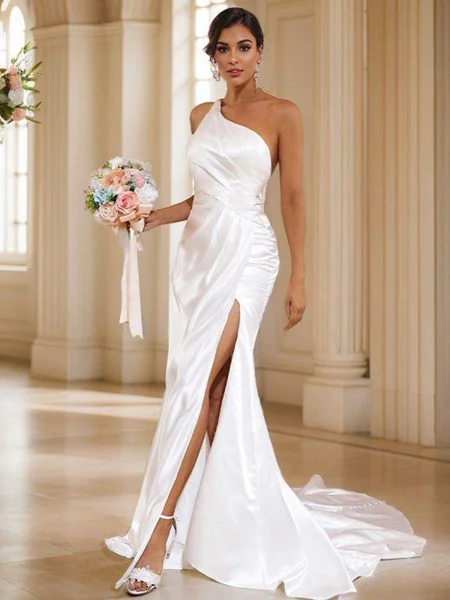 Sheath/Column Satin Ruched...