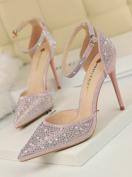 Women's Stiletto Heel Closed Toe PU With Rhinestone High Heels