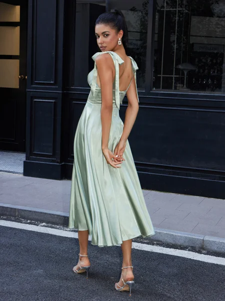 A-line V-neck Bow...