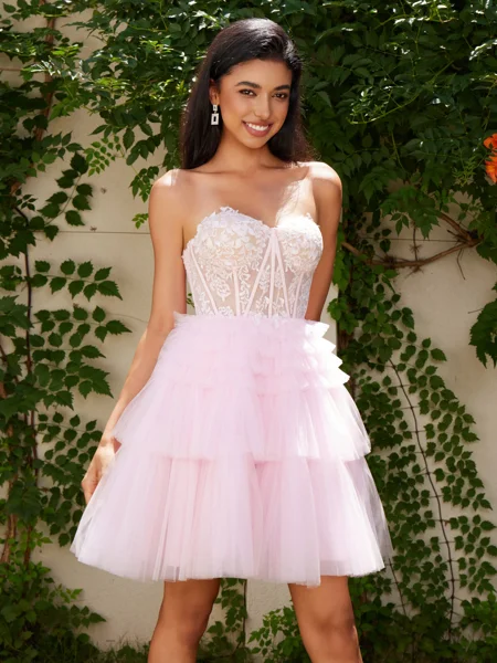 Ball-Gown Tulle Sweetheart Appliques Lace Corset Short/Mini Dress