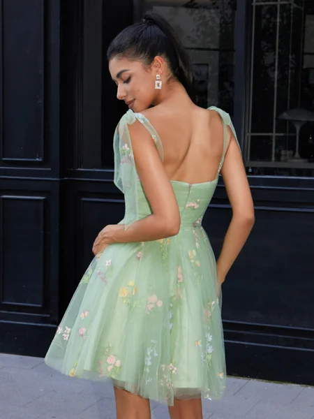 A-line Lace Straps Flower...