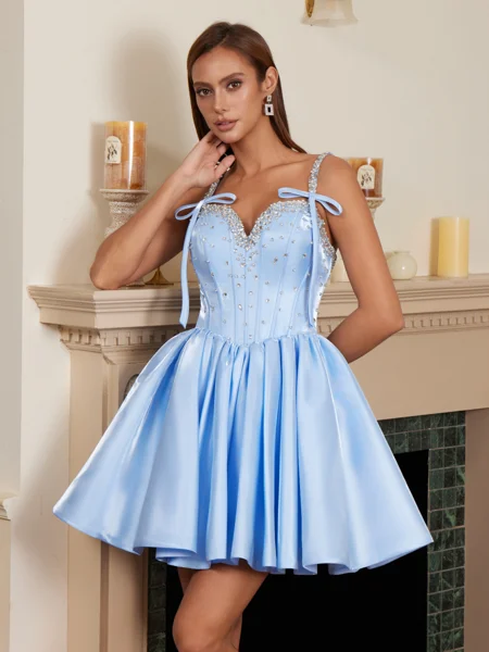 A-line V-neck Rhinestone...