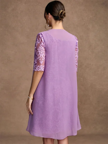 Sheath/Column Lace V-neck...