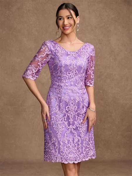 Sheath/Column Lace V-neck 1/2 Sleeves Short/Mini Mother of the Bride Dresses