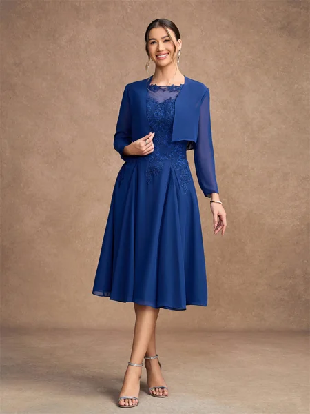 A-Line/Princess Chiffon Lace Scoop Sleeveless Knee-Length Mother of the Bride Dresses