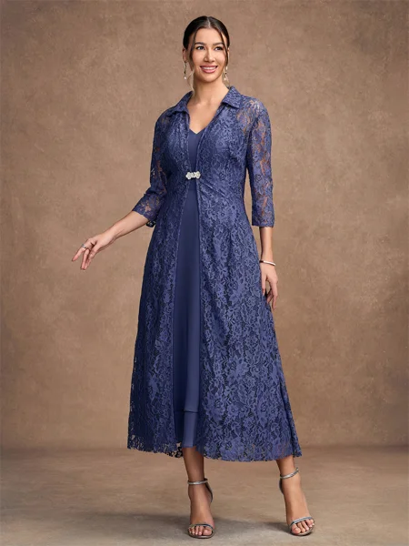 A-Line/Princess Chiffon Ruched V-neck Sleeveless Tea-Length Mother of the Bride Dresses