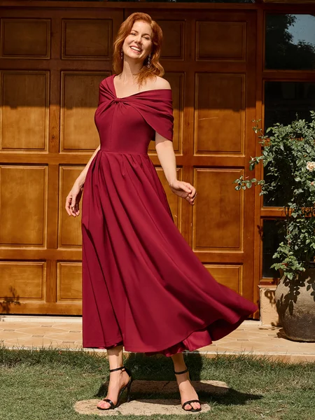 A-line Pleated Ankle-Length Stretch Crepe Mother of the Bride Dress