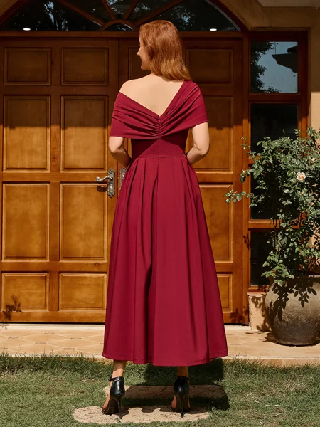 A-line Pleated Ankle-Length...