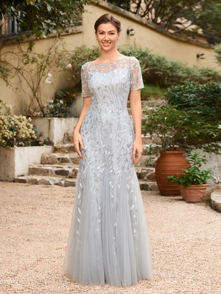 A-Line/Princess Tulle Ruched Bateau Short Sleeves Ankle-Length Mother of the Bride Dresses