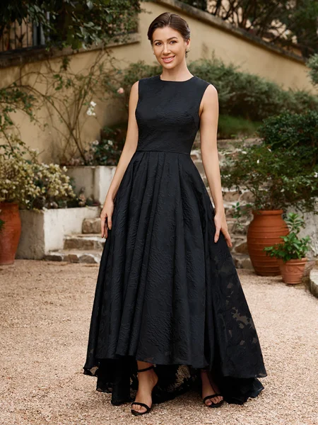 A-Line/Princess Lace Applique Scoop Sleeveless Asymmetrical Mother of the Bride Dresses