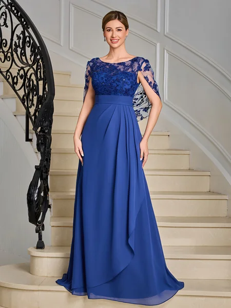 A-line Scoop Appliques Lace Floor-Length Chiffon Mother of the Bride Dress