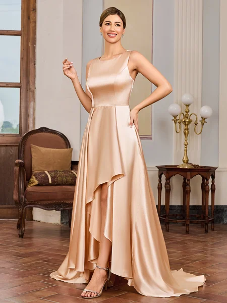 A-line Scoop Asymmetrical Silk Like Satin Mother of the Bride Dress