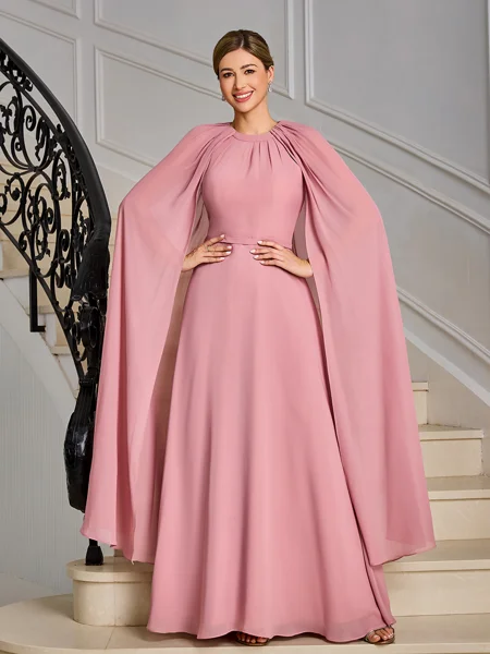 A-line Scoop Pleated Ankle-Length Chiffon Mother of the Bride Dress