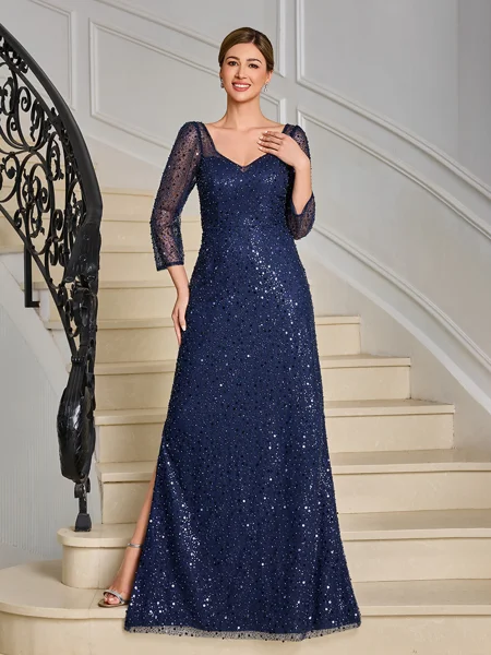 Sheath Sweetheart 3/4 Sleeves Floor-Length Mother of the Bride Dress