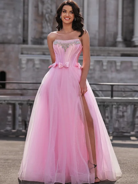 A-line Straight Rhinestone Floor-Length Tulle Corset Dress