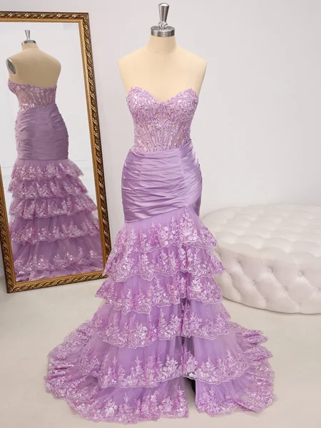 Sheath Sweetheart Appliques Lace Sweep Train Tulle Corset Dress