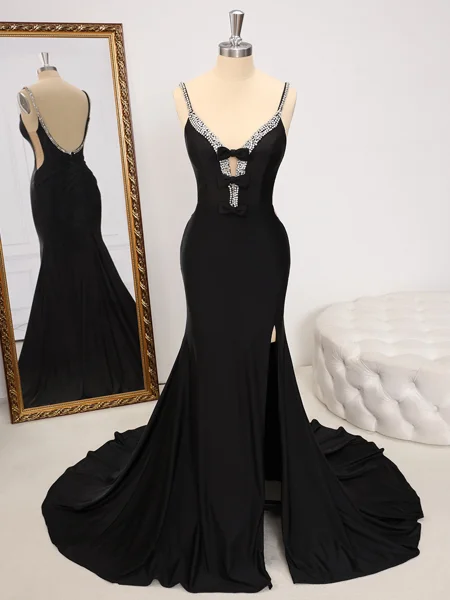 Sheath V-neck Bow Sweep...