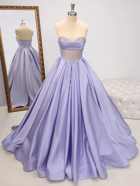 Ball-Gown Sweetheart Rhinestone Sweep Train Satin Corset Dress