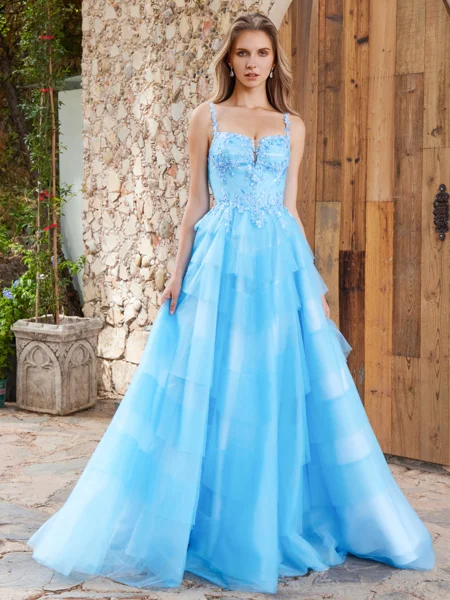 A-line Straps Appliques...