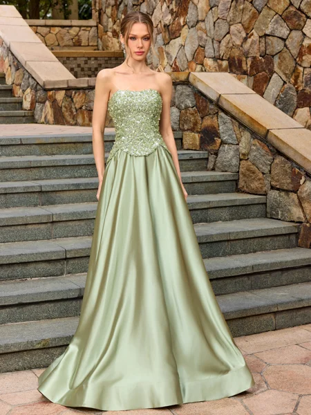 A-line Straight Sequin...