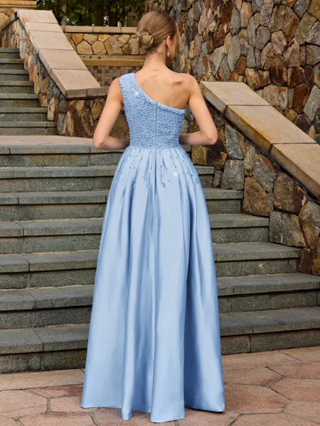 A-line One-Shoulder Beading...