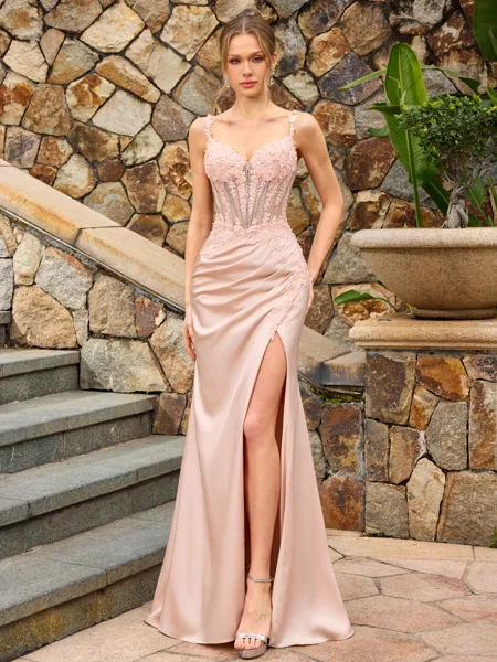 Sheath V-neck Beading...