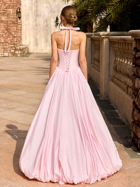 A-line Halter Pleated...