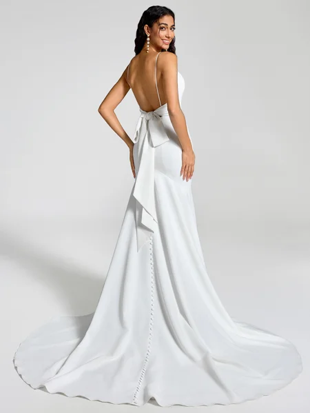 Sheath V-neck Bow Chapel...