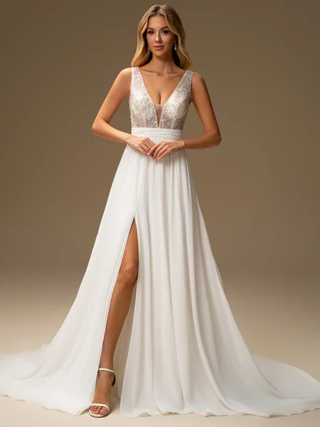 A-line V-neck Sequin Court...