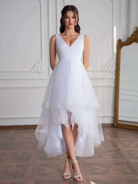 A-line V-neck Pleated...