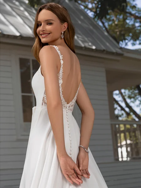 A-line V-neck Pleated...